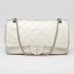Chanel Silver 2.55 Reissue Quilted Lambskin Leather 227 Jumbo Flap Bag